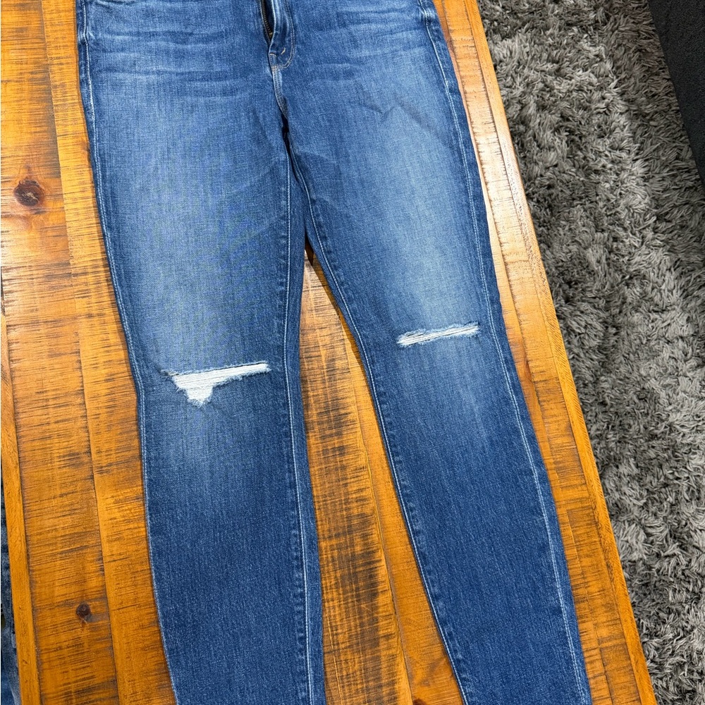 Mother Waisted Looker Ankle Fray Blue Distressed Jeans